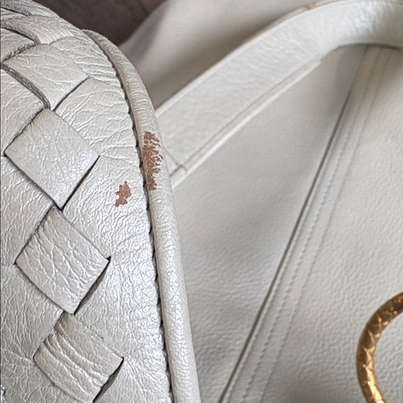 Elliott Lucca Pearly White Leather Shoulder Bag w Gold Ring Details & Hardware - Picture 5 of 8